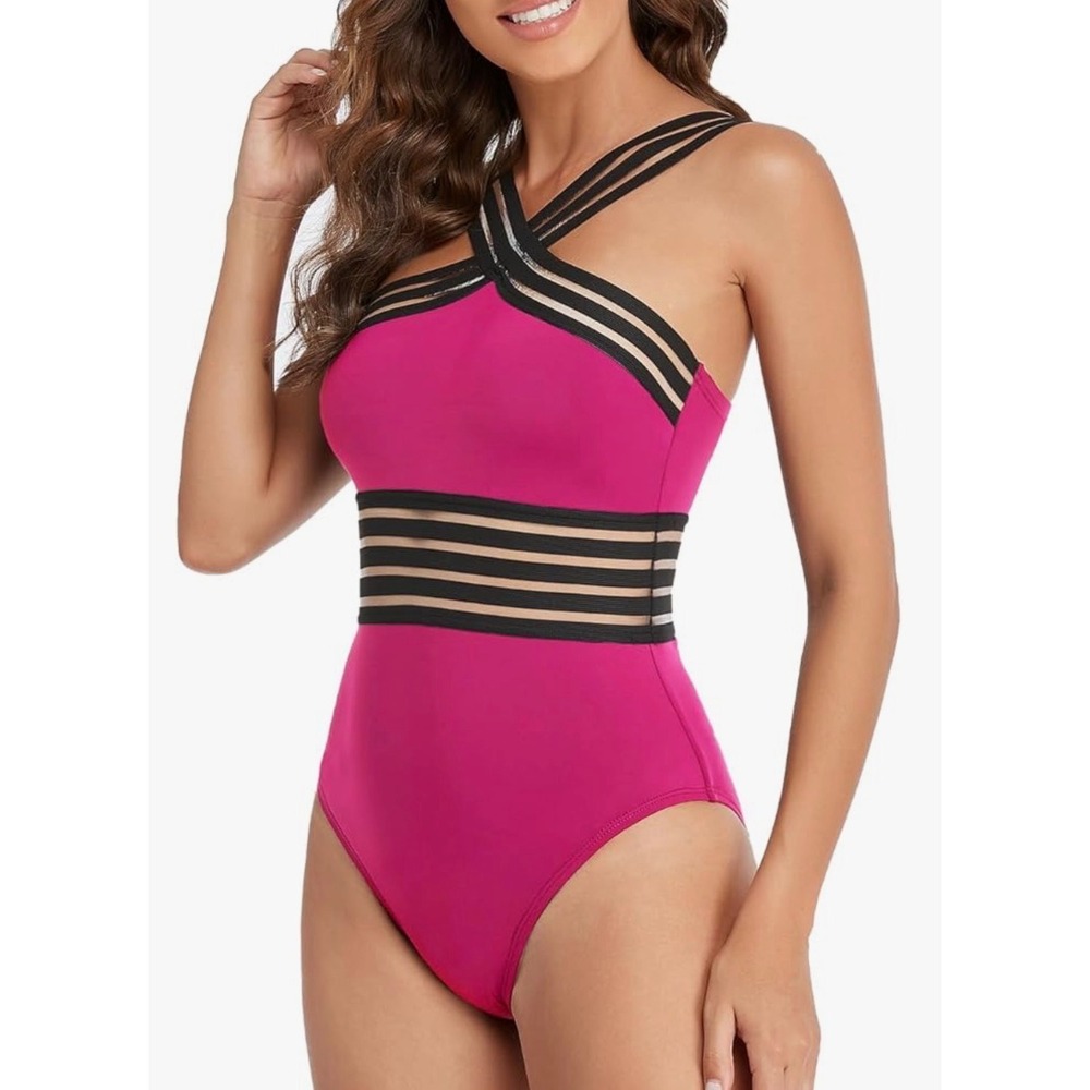 Tempt Me Women Crisscross One Piece Swimsuit Tummy Control NWT Size M